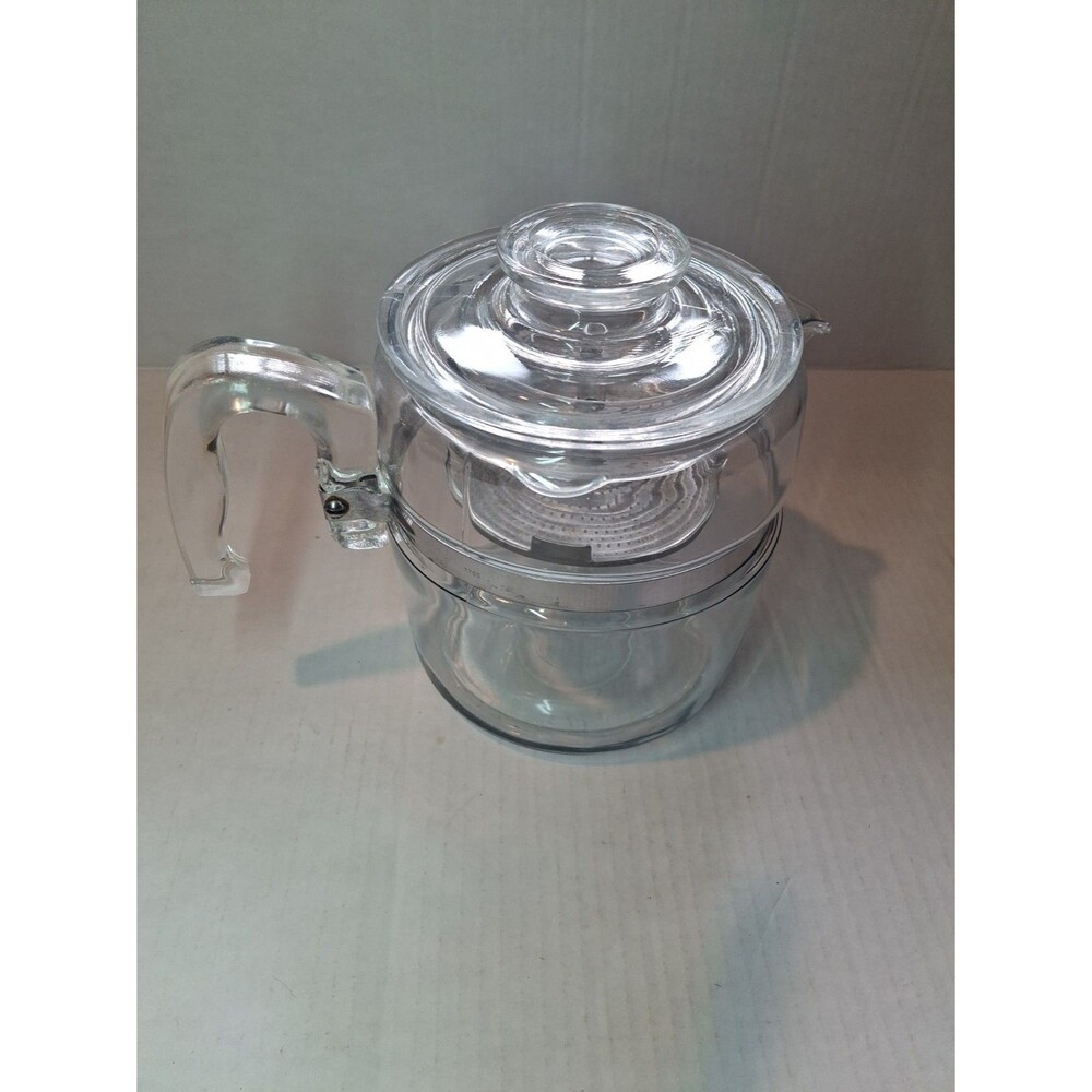 Pyrex Flameware 7756 6-Cup Clear Glass Coffee Pot Percolator w/ Lid Handle